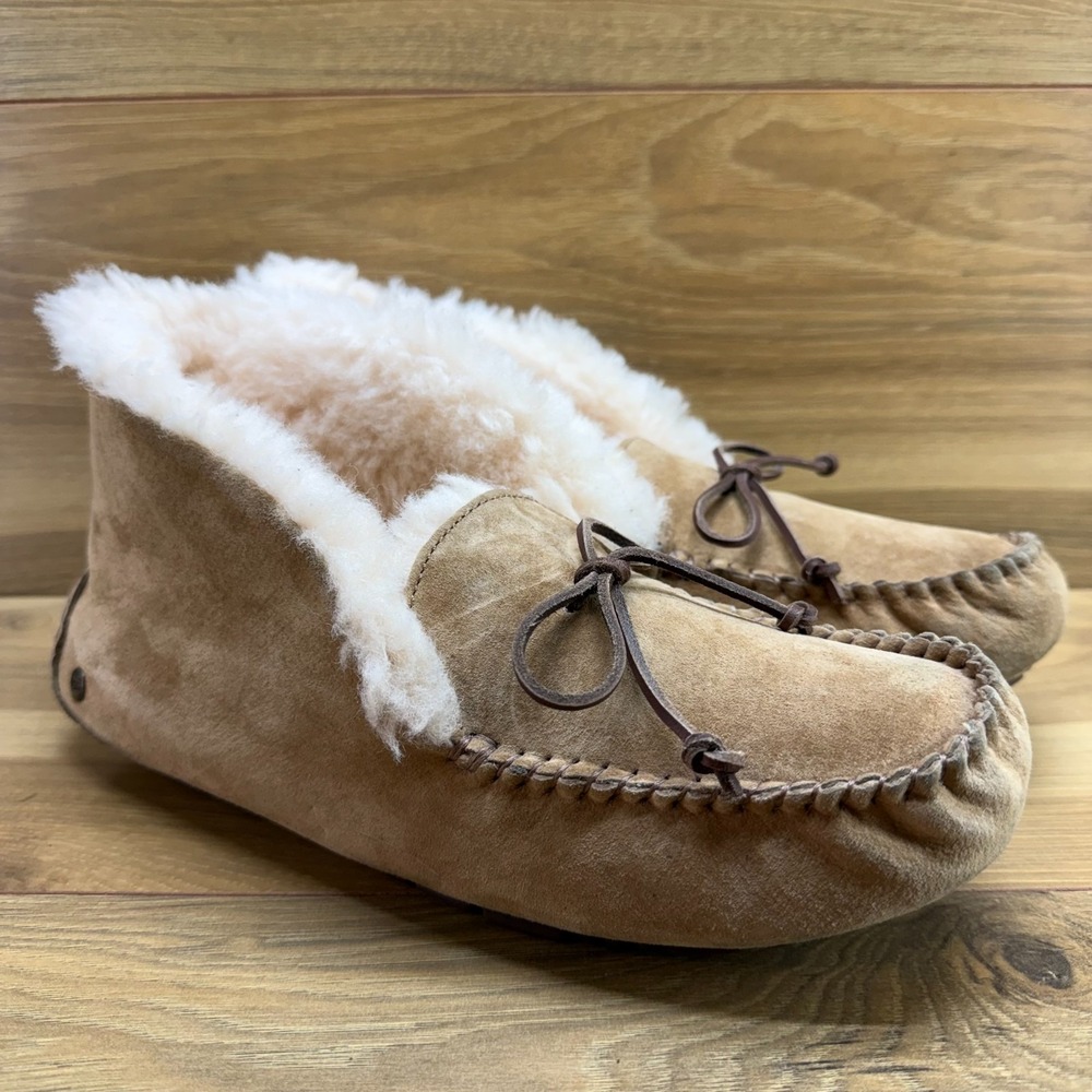 UGG Alena Slippers Womens 10 Chestnut Suede Moc Toe Shearling Fur Sherpa Bootie